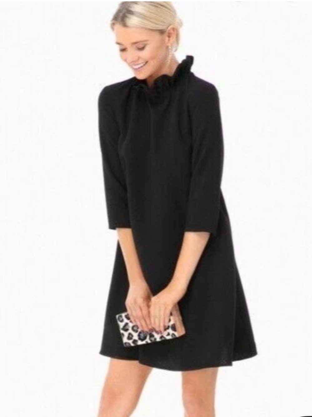 Tuckernuck Daphne Dress Black 3xl Ruffle Collar Bow Swing Mini Cocktail Chic